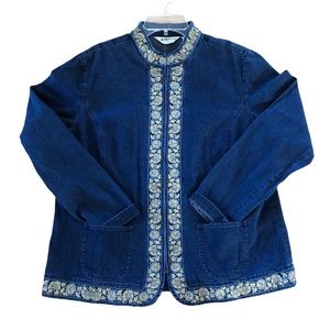 Orvis denim Jean jacket yellow floral embroidery full zip